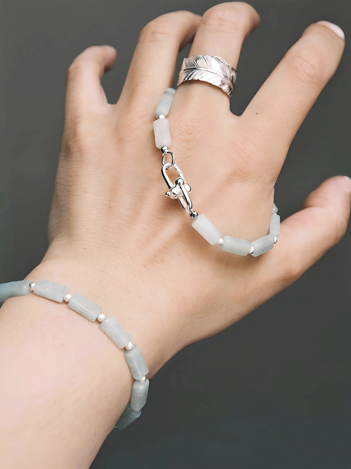 Mineral Soul Series | Frost Signal | Burmese Jade & Refined Silver-Tone Bracelet