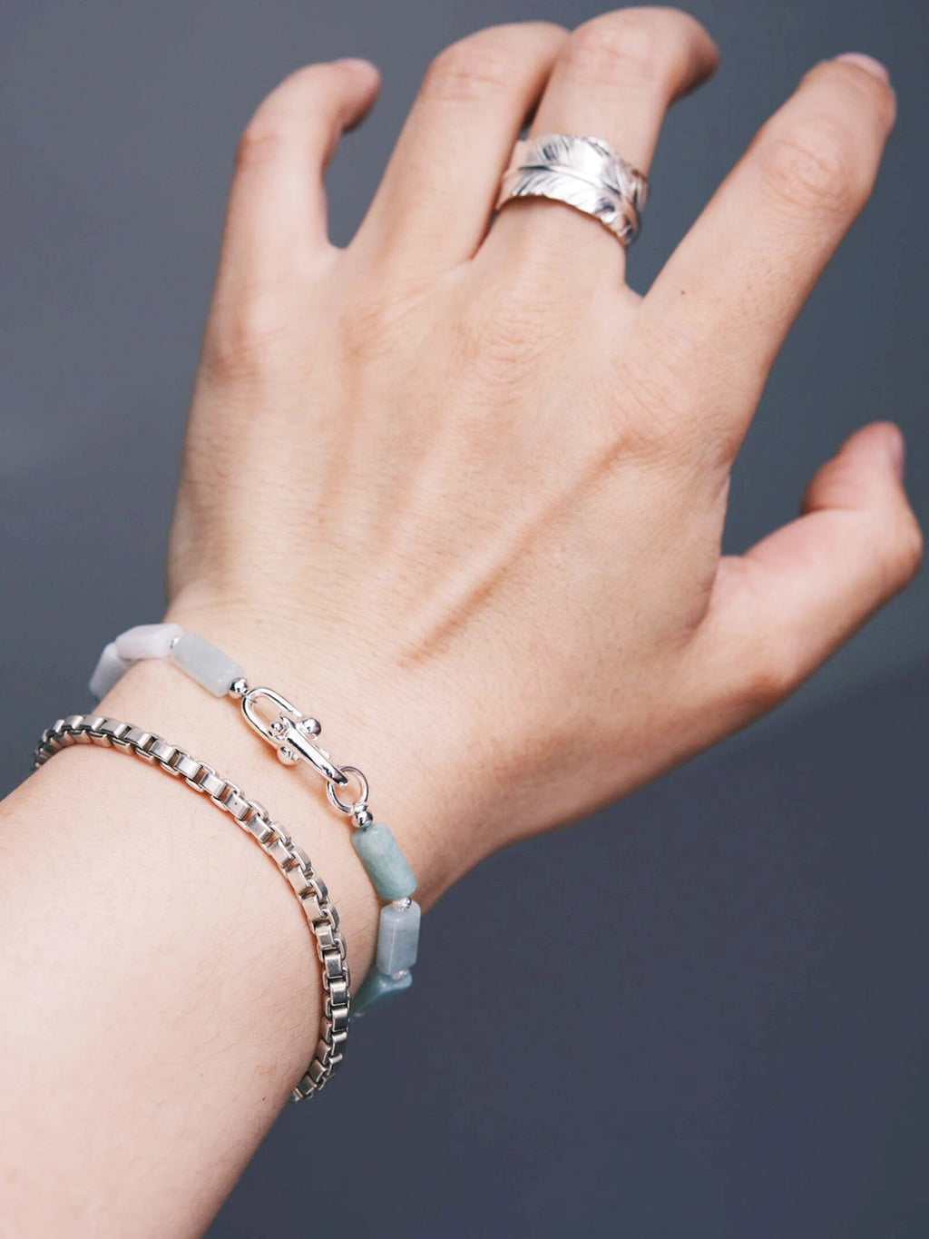 Mineral Soul Series | Frost Signal | Burmese Jade & Refined Silver-Tone Bracelet