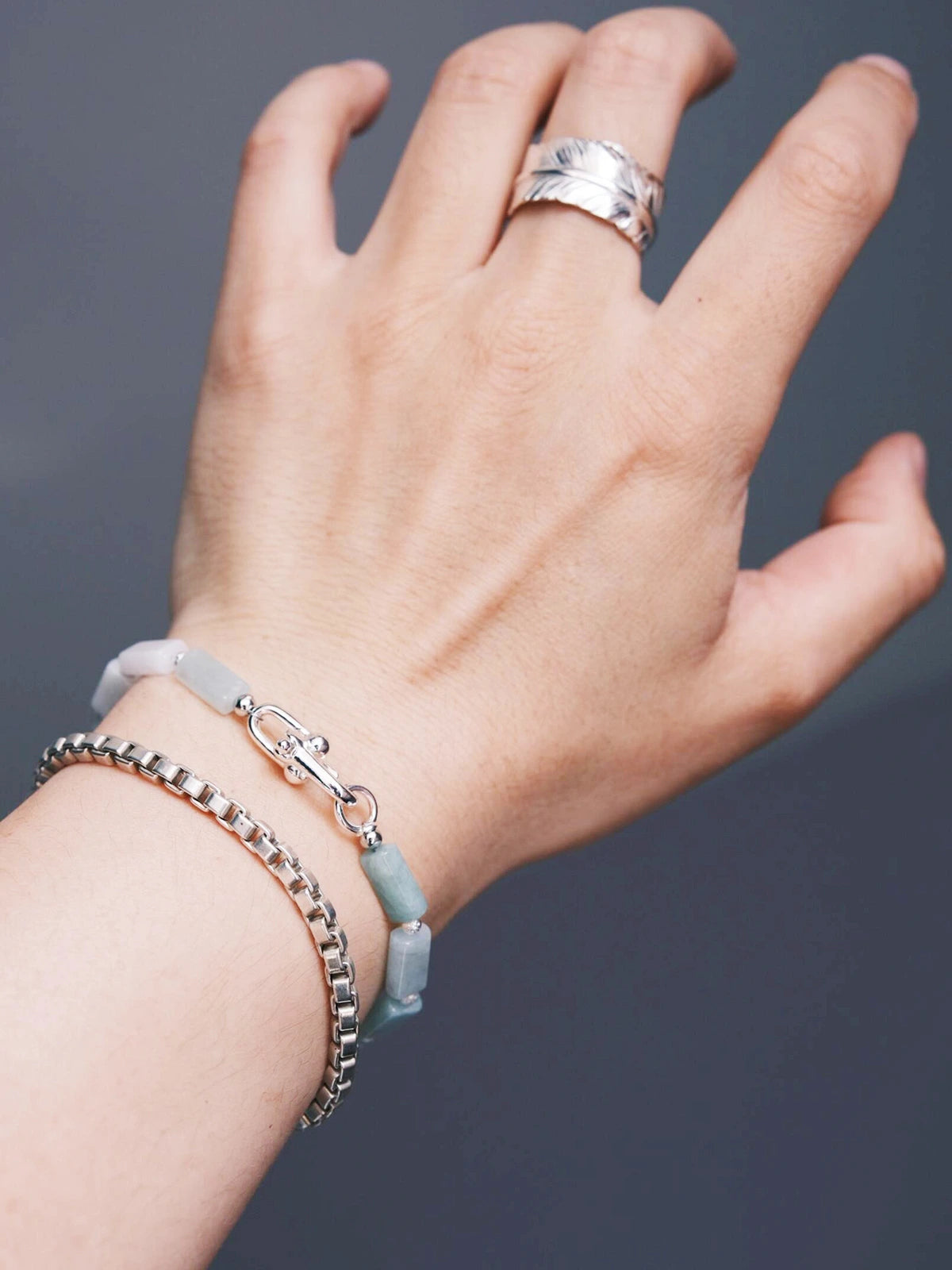 Mineral Soul Series | Frost Signal | Burmese Jade & Refined Silver-Tone Bracelet