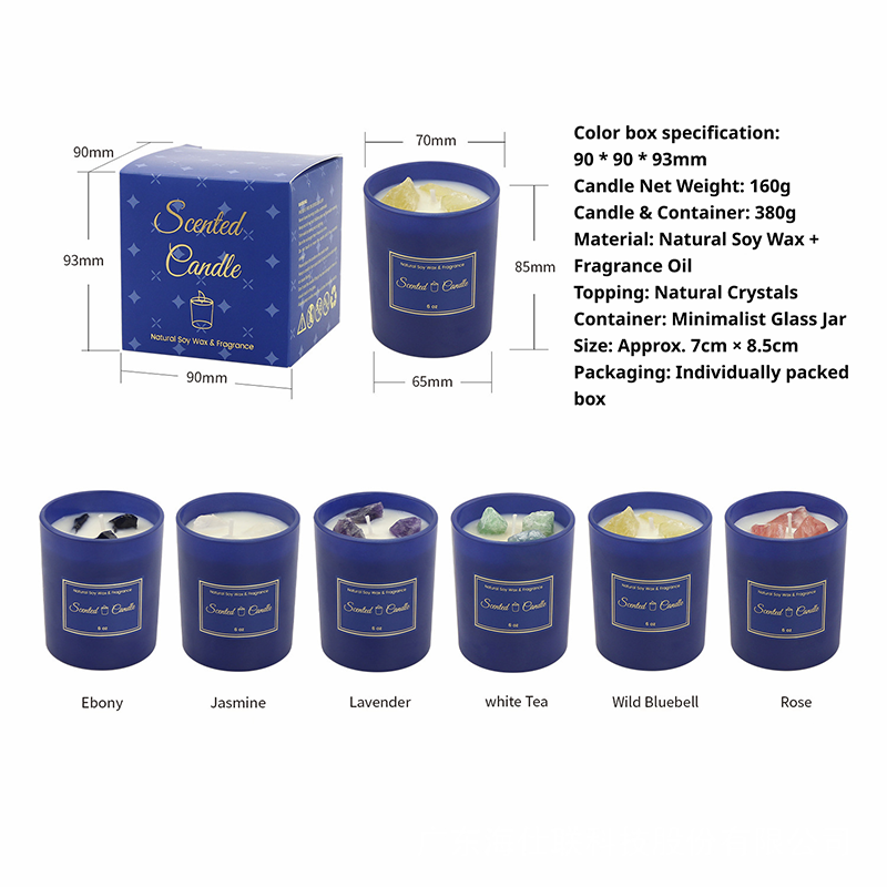 Crystal Infused Scented Candle – Natural Gemstone Aromatherapy Candle Gift, Aesthetic Home Decor, Relaxation & Healing Candle