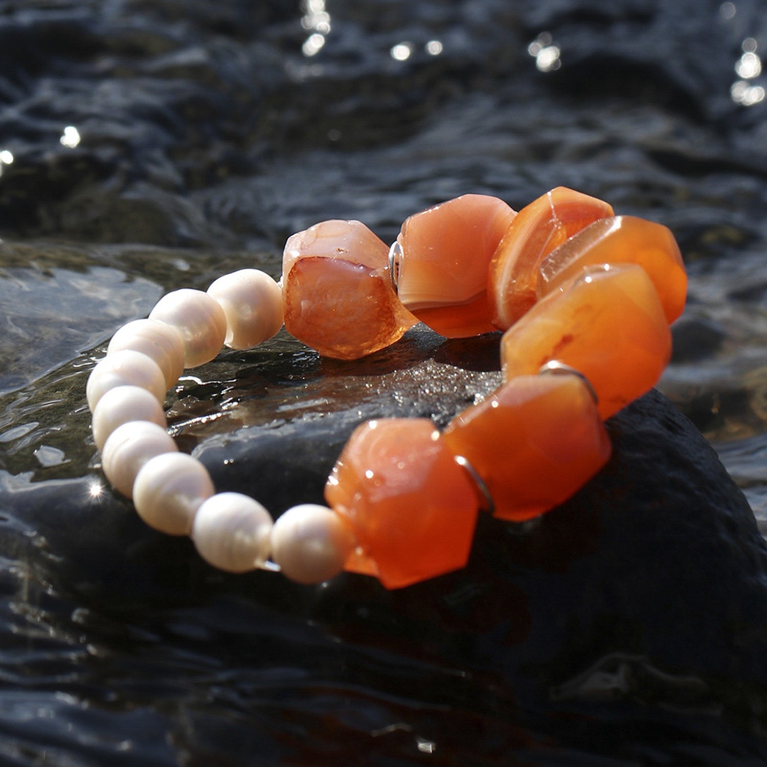 Chili Energy Bracelet: Natural Red Agate & Pearl S925 Silver Healing Jewelry for Women