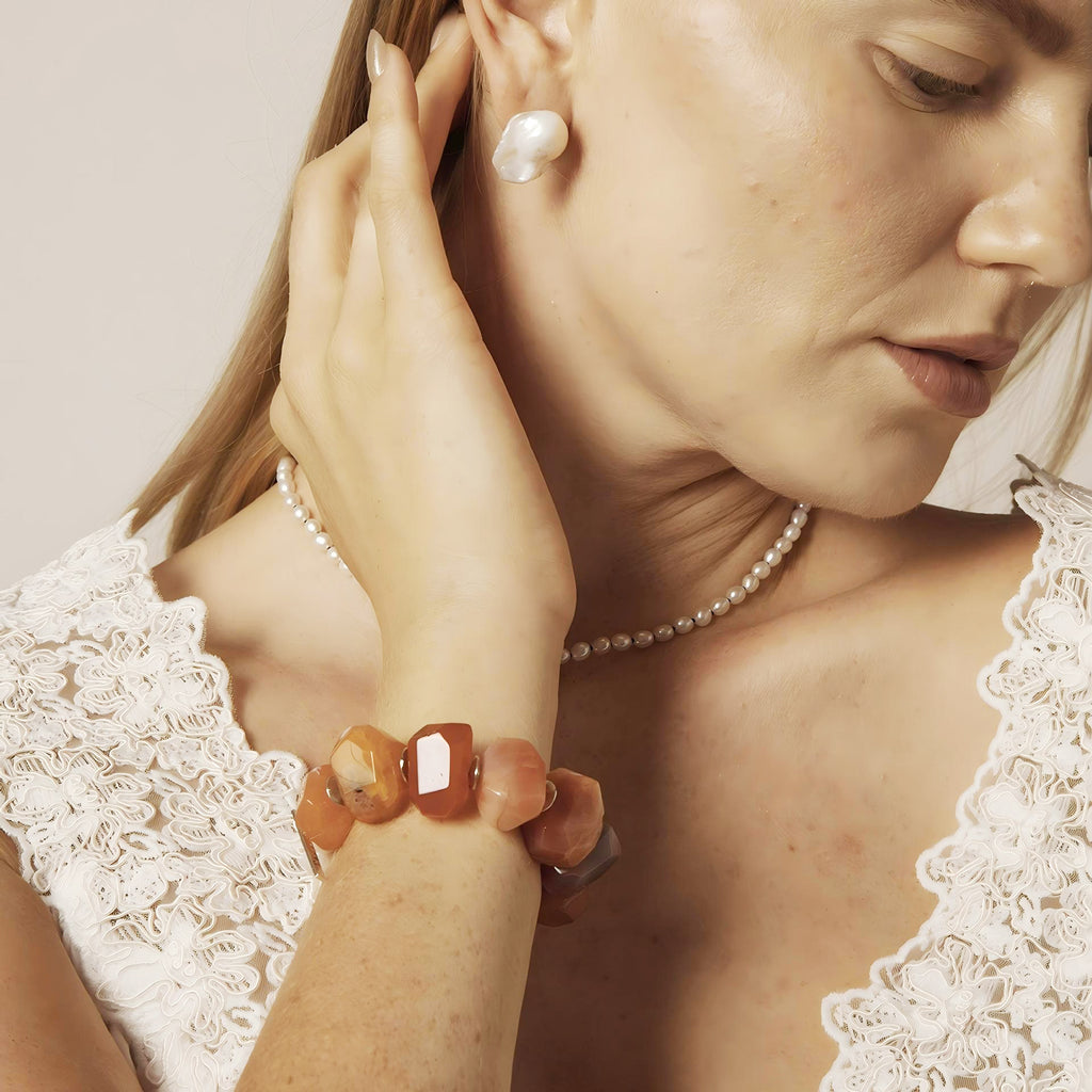 Chili Energy Bracelet: Natural Red Agate & Pearl S925 Silver Healing Jewelry for Women