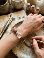 Rock Bloom Rhodochrosite & Clear Quartz Bracelet – Handmade Natural Crystal Gift for Women